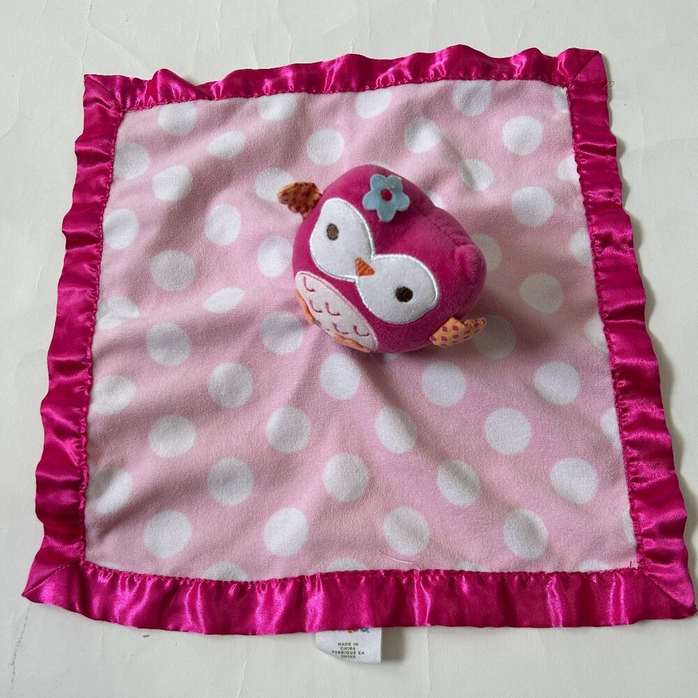 Circo Target Pink Owl Baby Lovey Polka Dot Plush Security Blanket Satin Trim